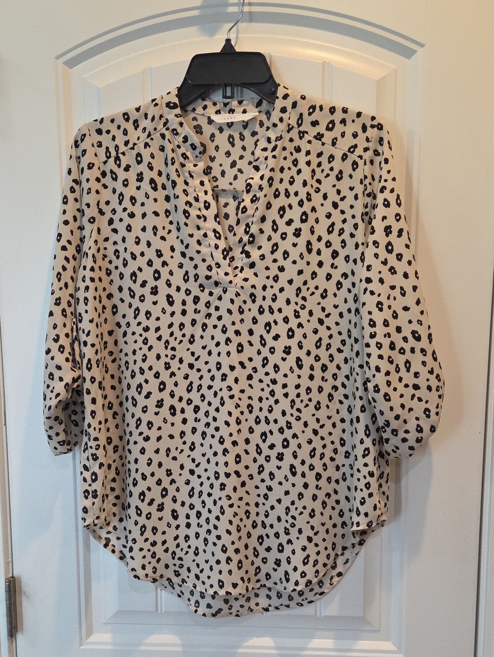 Lush Ivory and Black Animal Print V-Neck Blouse
